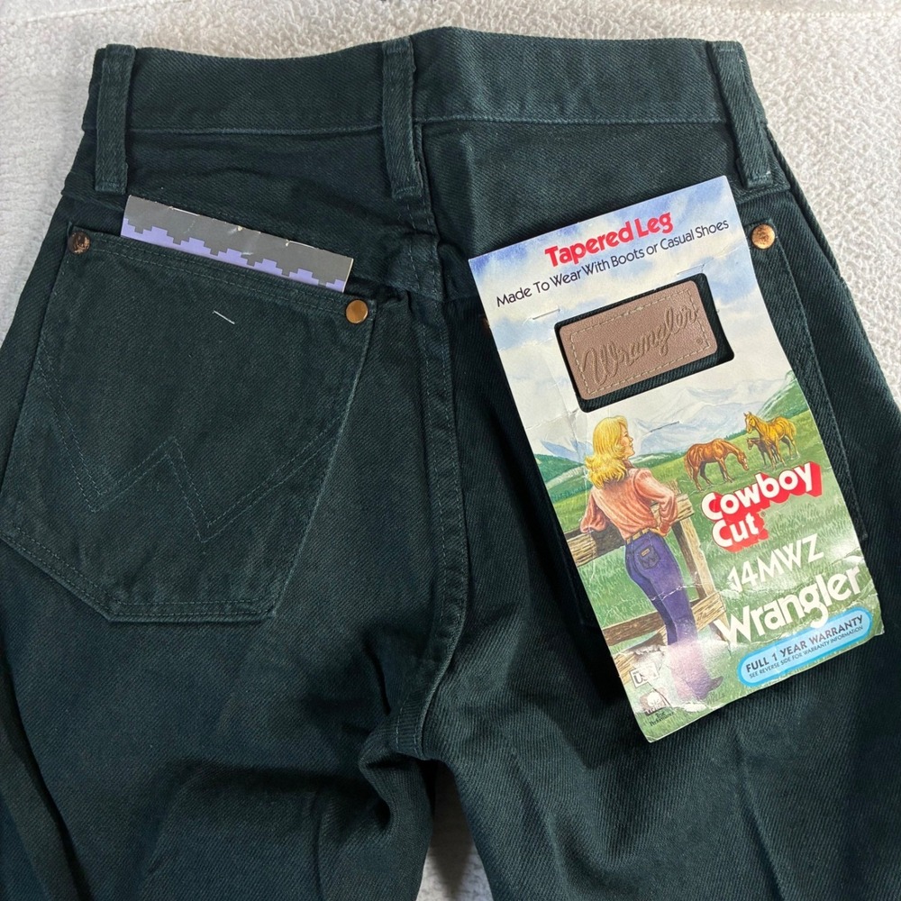Vintage Wrangler Cowboy Cut 14MWZ Taper Jeans Women 1x34 Green High Rise USA NWT